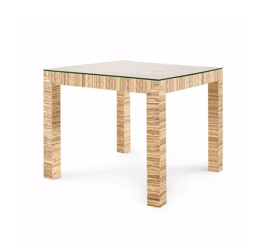 papyrus-wrapped game table with glass top