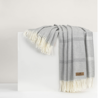 soft grey striped throw with fringe