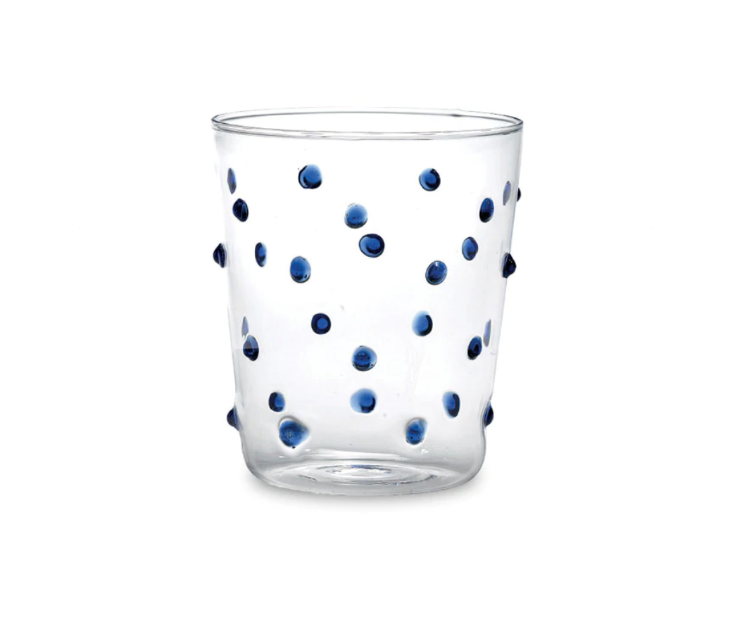 blue dotted tumbler style glass