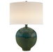 green drip glaze lamp with linen shade