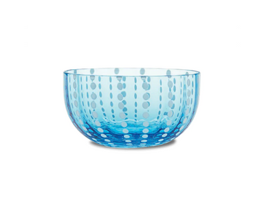 transparent aquamarine murano glass bowl with white dots