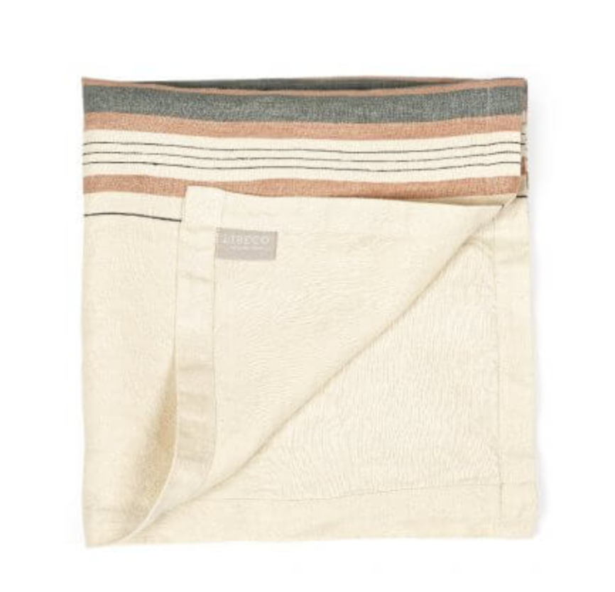 folded ecru and striped linen twill napkin Gypsum from Libeco