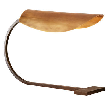 desk lamp with curved brass shade