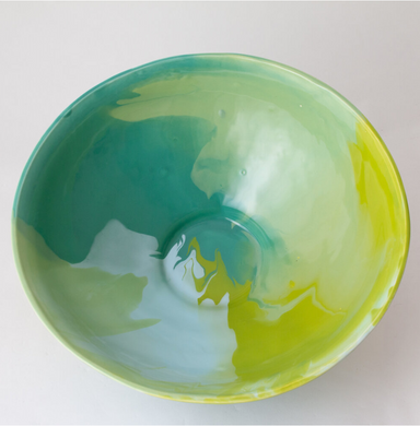 inside of green and blue bowl 