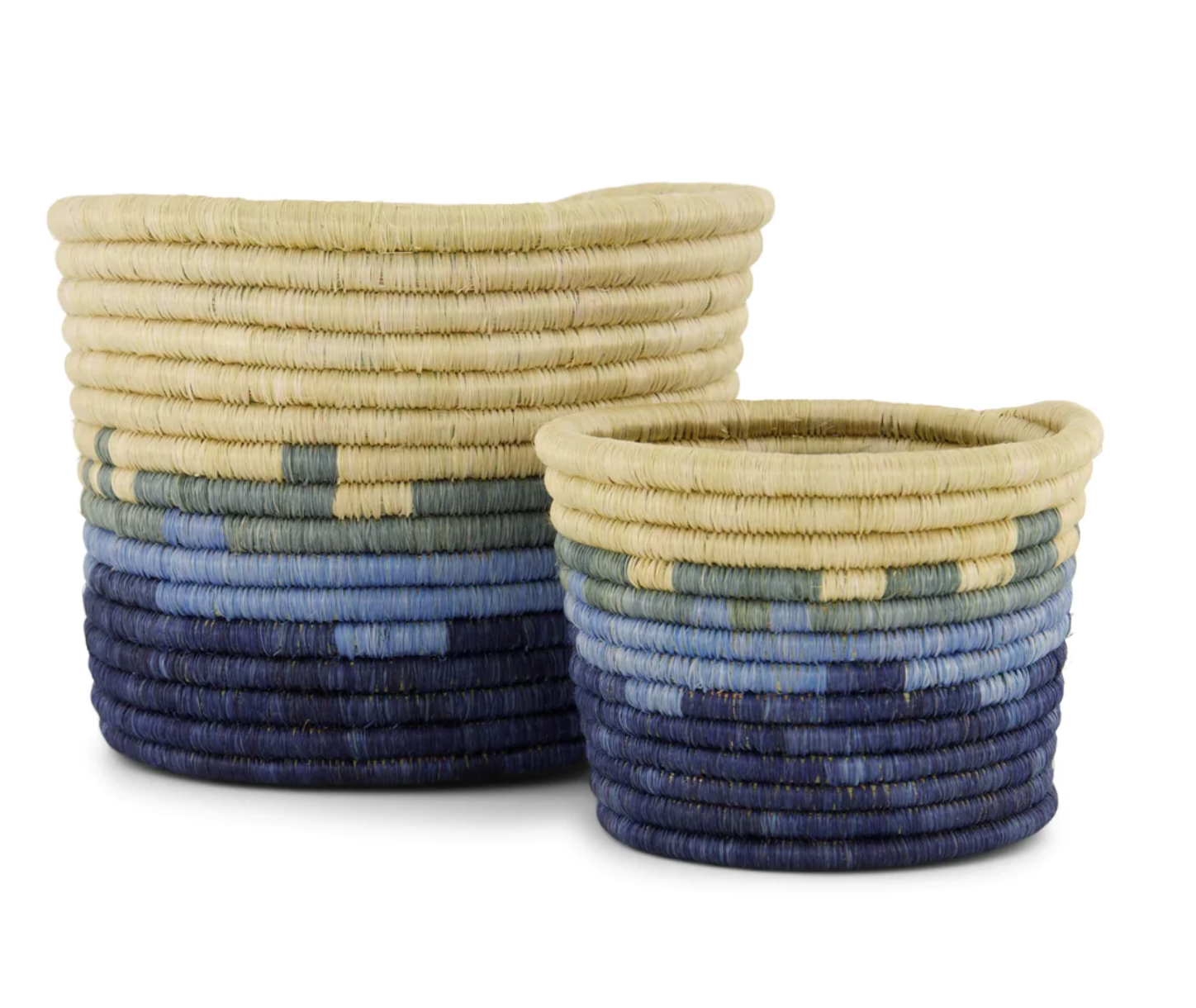 natural grass woven planters in blue