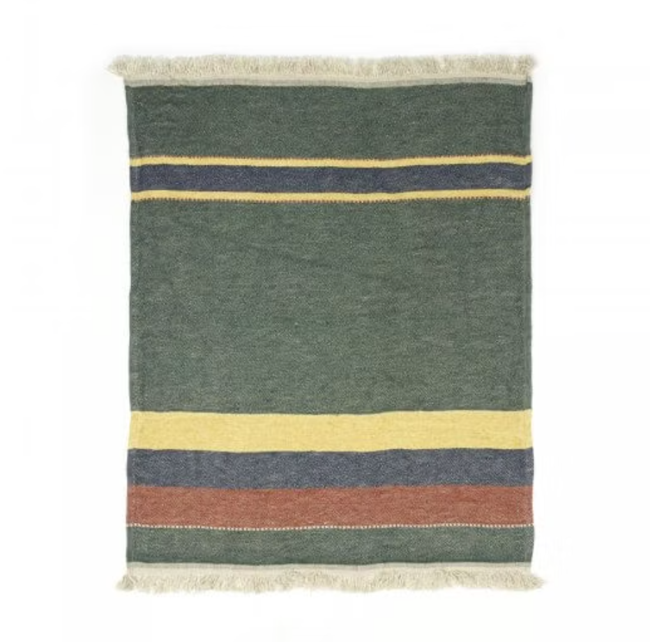 spruce striped Belgian linen towel