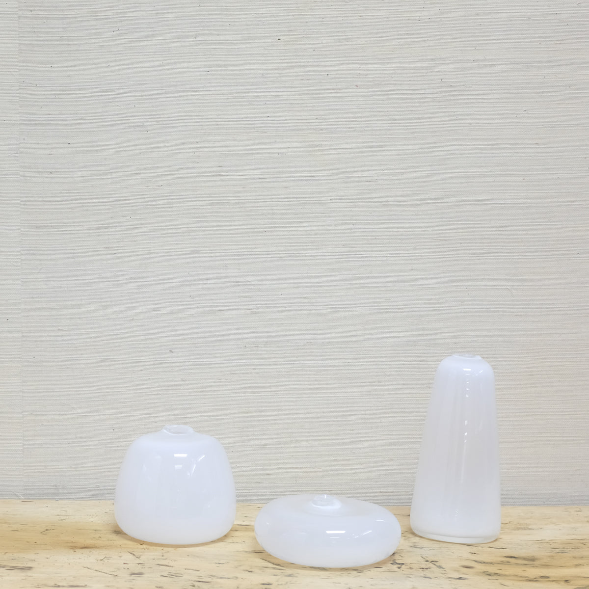 empty white glass vases