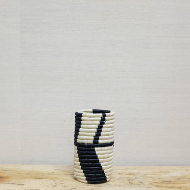 black and natural handwoven grass vase