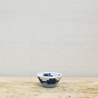 blue and white woven basket