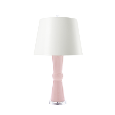 pink ceramic lamp with acrylic base and white shade