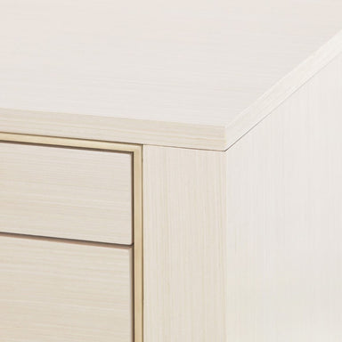 edge detail of desk in oak and brass