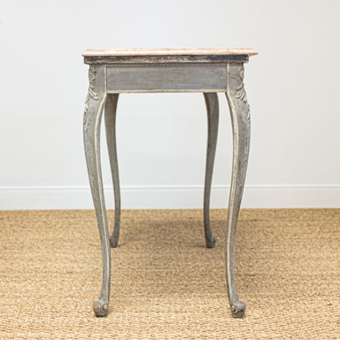 antique french marble top table side view