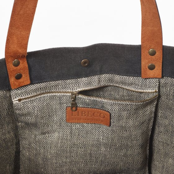 inner pocket of Belgian linen shoulder bag