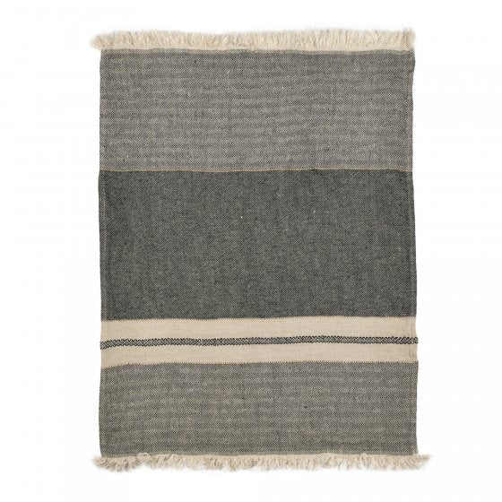 black and natural striped Belgian linen towel