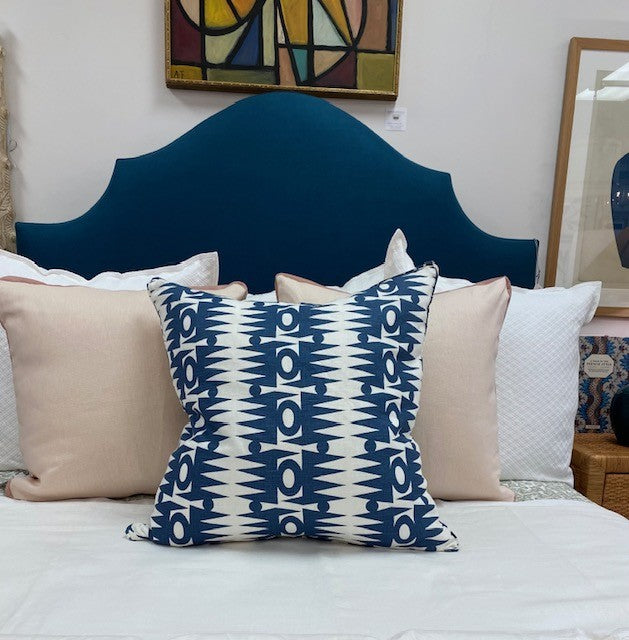 Dark Blue Block Print Linen Pillow