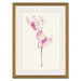 Framed watercolor floral art print featuring pink blossoms with black sketch lines on an off-white background, surrounded by a wide white mat and a gold frame.