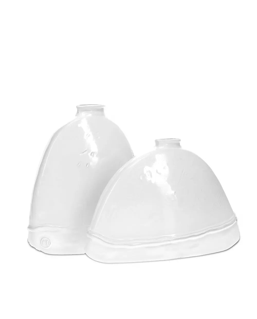 Two white dome-shaped ceramic vases shown on a plain white background.
