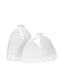 Two white dome-shaped ceramic vases shown on a plain white background.