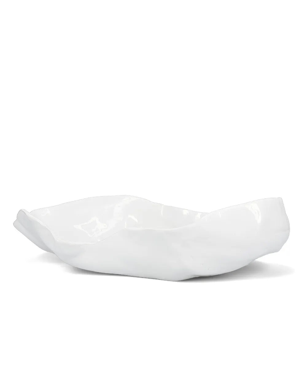 white ceramic wavy low bowl on a white background
