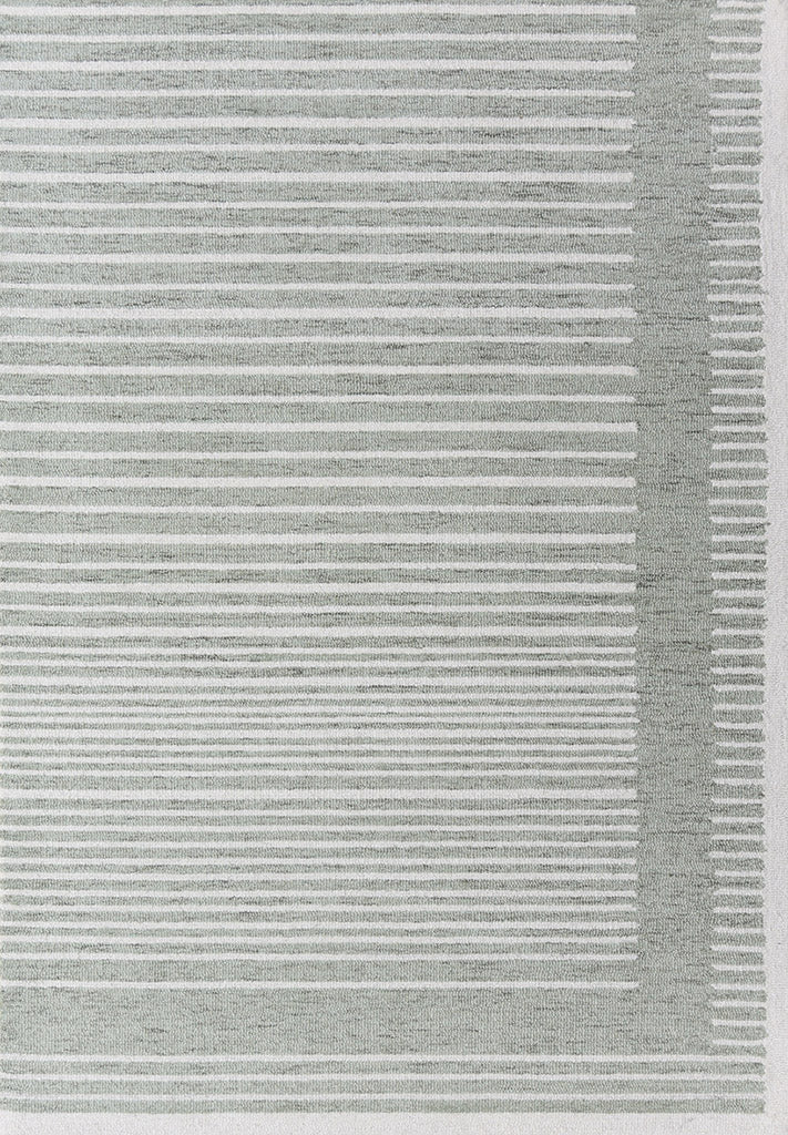 Textured rug with a striped pattern on a plain background