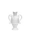 White handled vase with textured band on a white background