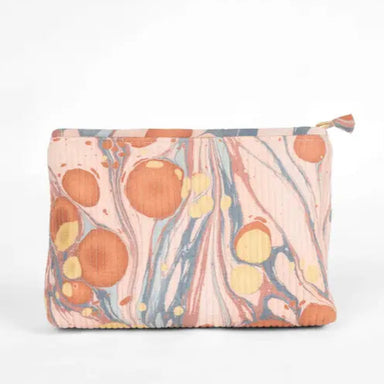 marbleized print cotton pouch in orange, yellow and pink