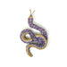 Decorative snake ornament with purple and gold details on a white background