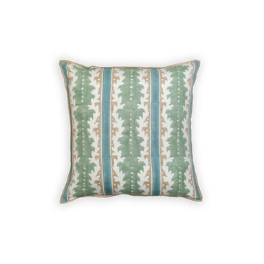 green blue botanical stripe pillow