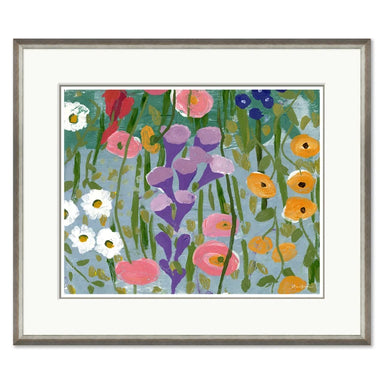 Framed artwork of colorful floral design on a white background