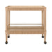 Beige serving cart with two shelves on a white background