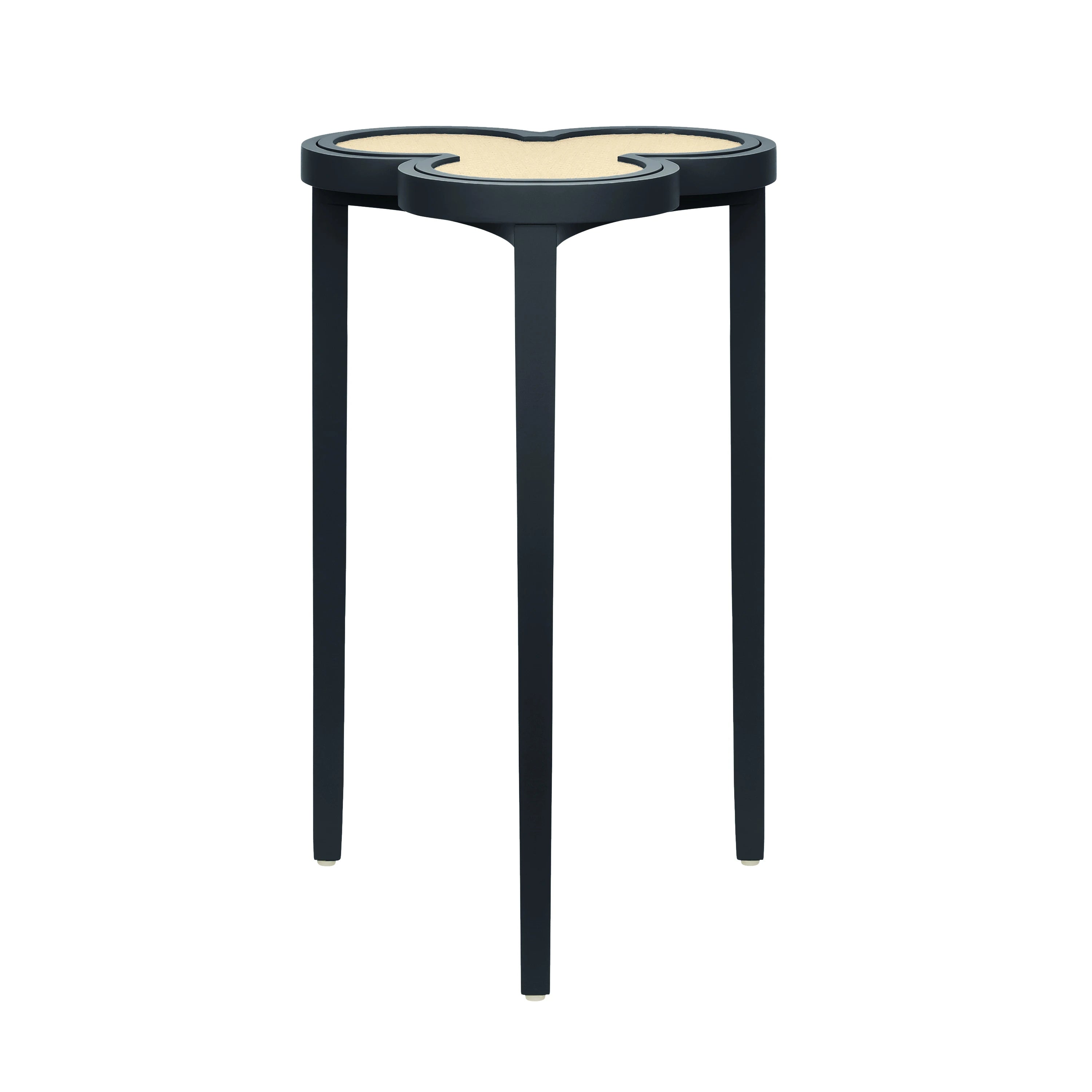 Green side table with a beige top on a white background