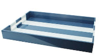 Denim Blue Striped Ottoman Tray, Large