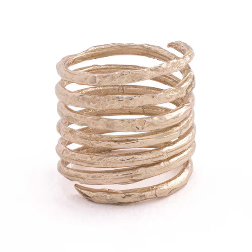 Silver spiral ring on a white background