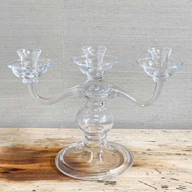 clear glass three arm candelabra