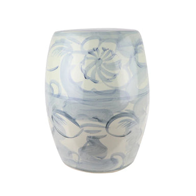 Ceramic vase with blue and white floral patterns on a white background