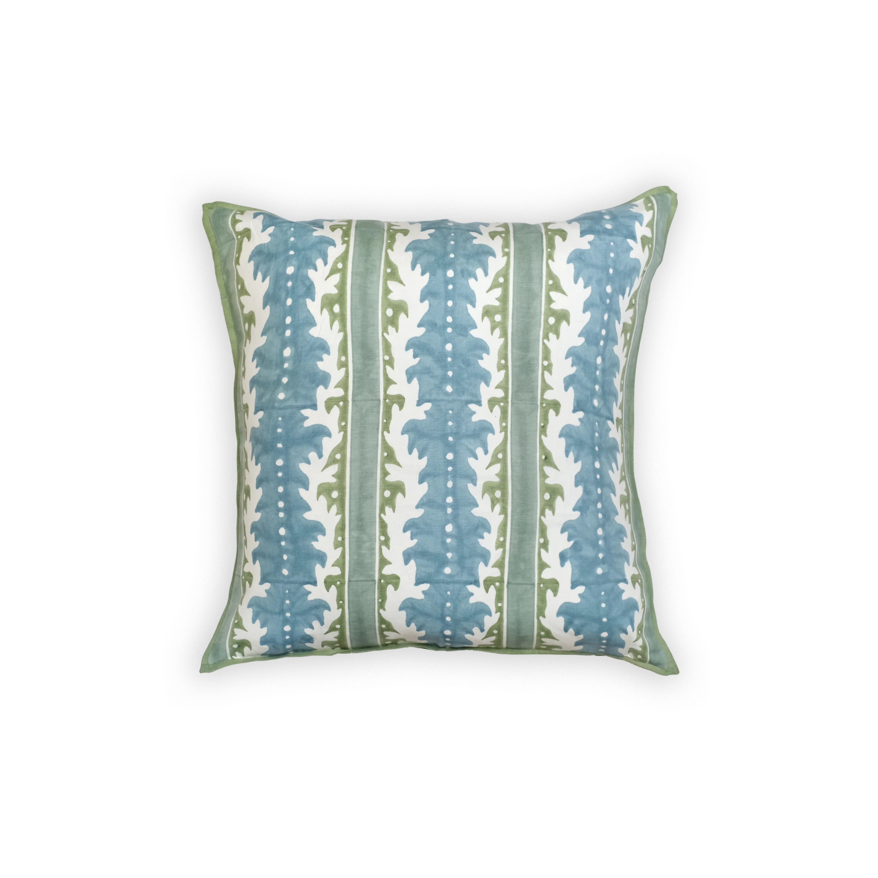 blue green botan stripes on pillow