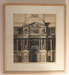 Framed black and white architectural drawing of a classical building facade.