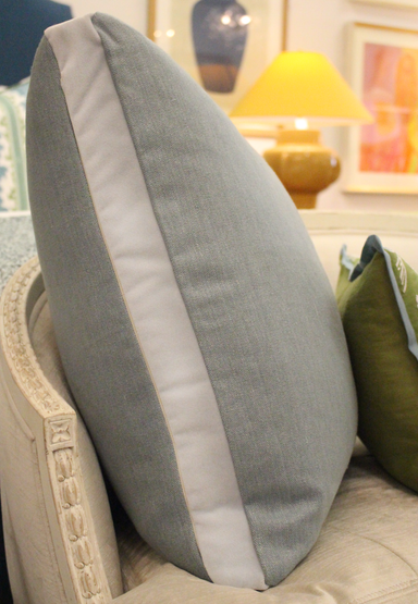 side view of grey pillow gusset