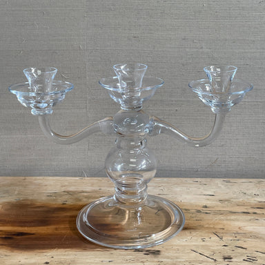 clear glass three arm candelabra