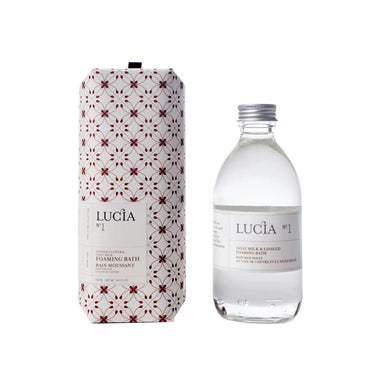 Bottle and packaging of Lucia No. 1 foaming bath on a white background
