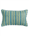 Striped pillow with blue and green pattern on a white background