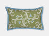 embroidered green pillow with blue flange