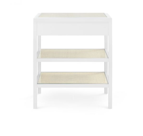 back view of two-shelf white side table