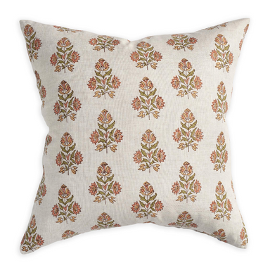 block printed textile on square pillow