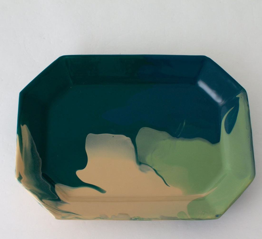 dark and light green swirled glaze tray