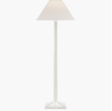 plaster white candlestick-style buffet lamp with square shade