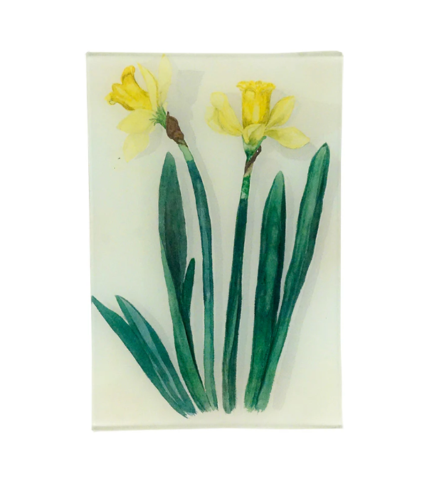 glass tray with yellow flowers