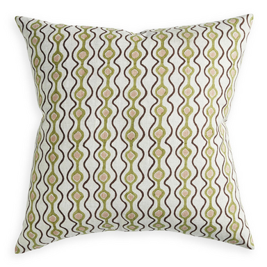 green and pink squiggly design square pillow