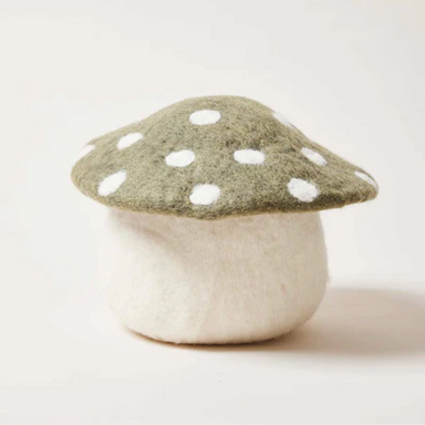 felted mushroom doorstop with green top