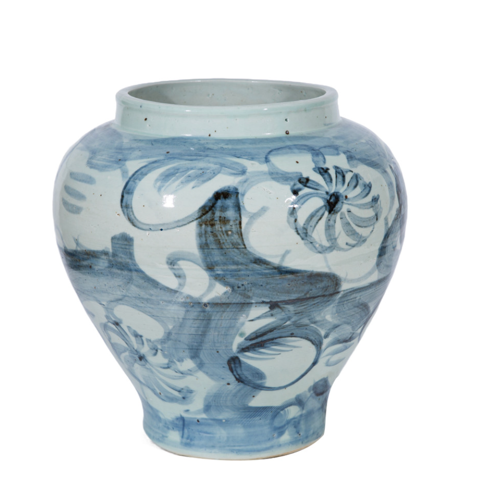 blue and white pottery jar